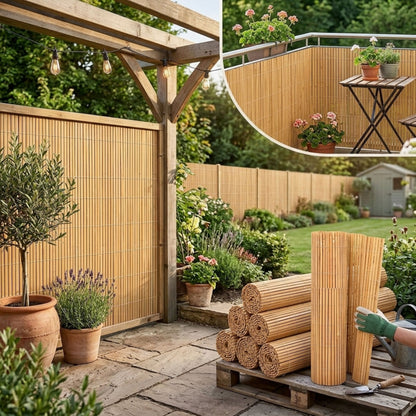 Natural Bamboo Slat Screening Garden Fence Roll