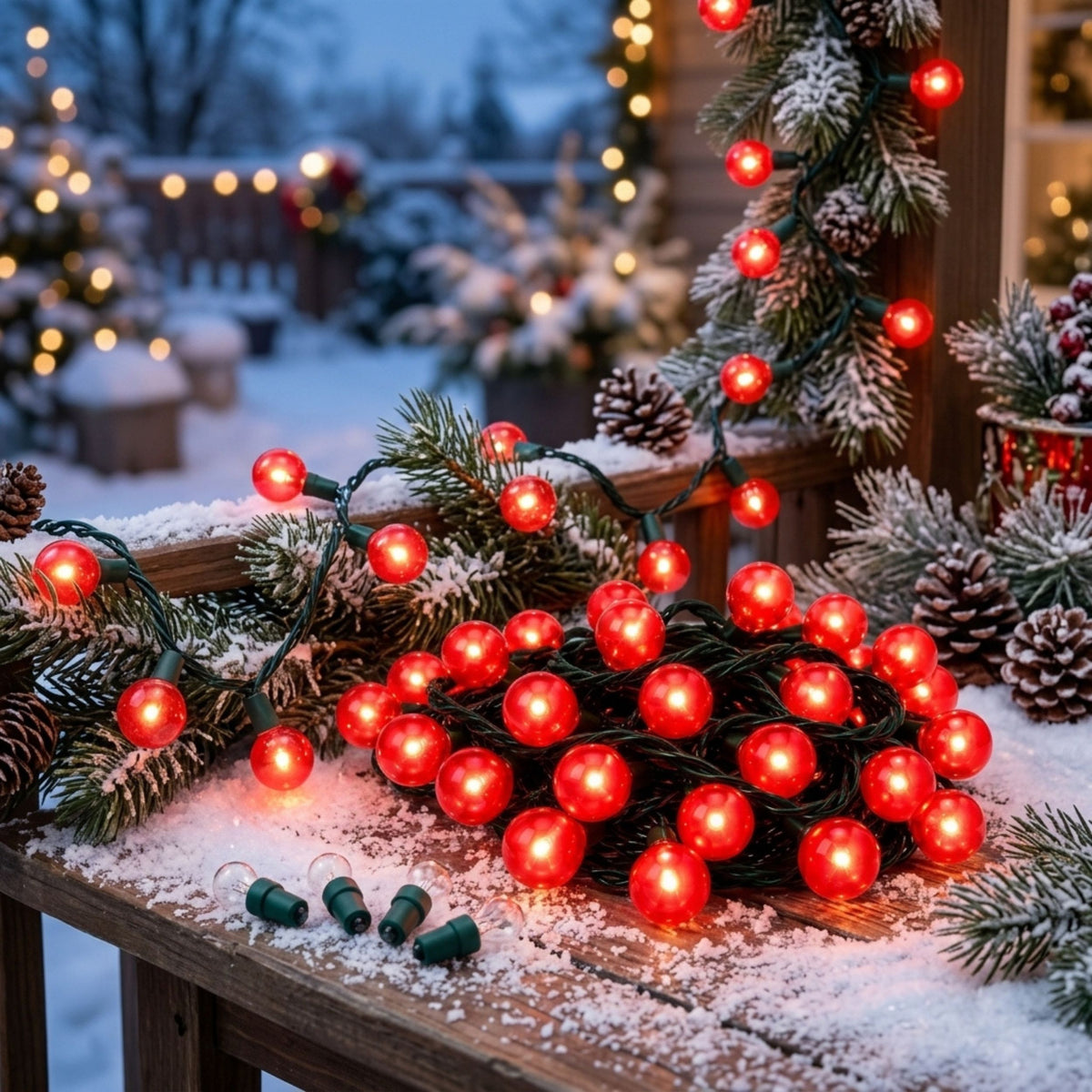 AAMEN 100 Red Berry Christmas Lights with 4 Spare Bulbs