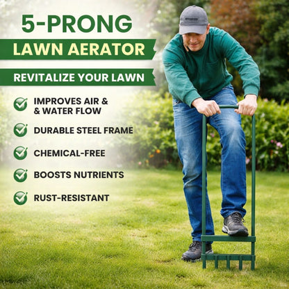 5 Prong Hollow Tine Lawn Aerator for Healthy Grass