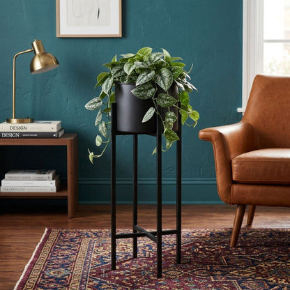 Tall Black Metal Planter for Indoor & Outdoor Plants