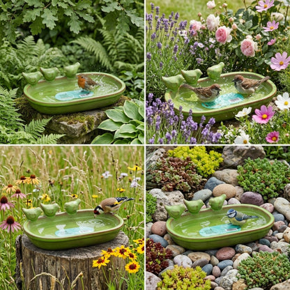 Ceramic Bird Bath Garden Decor Wild Bird Water Bowl