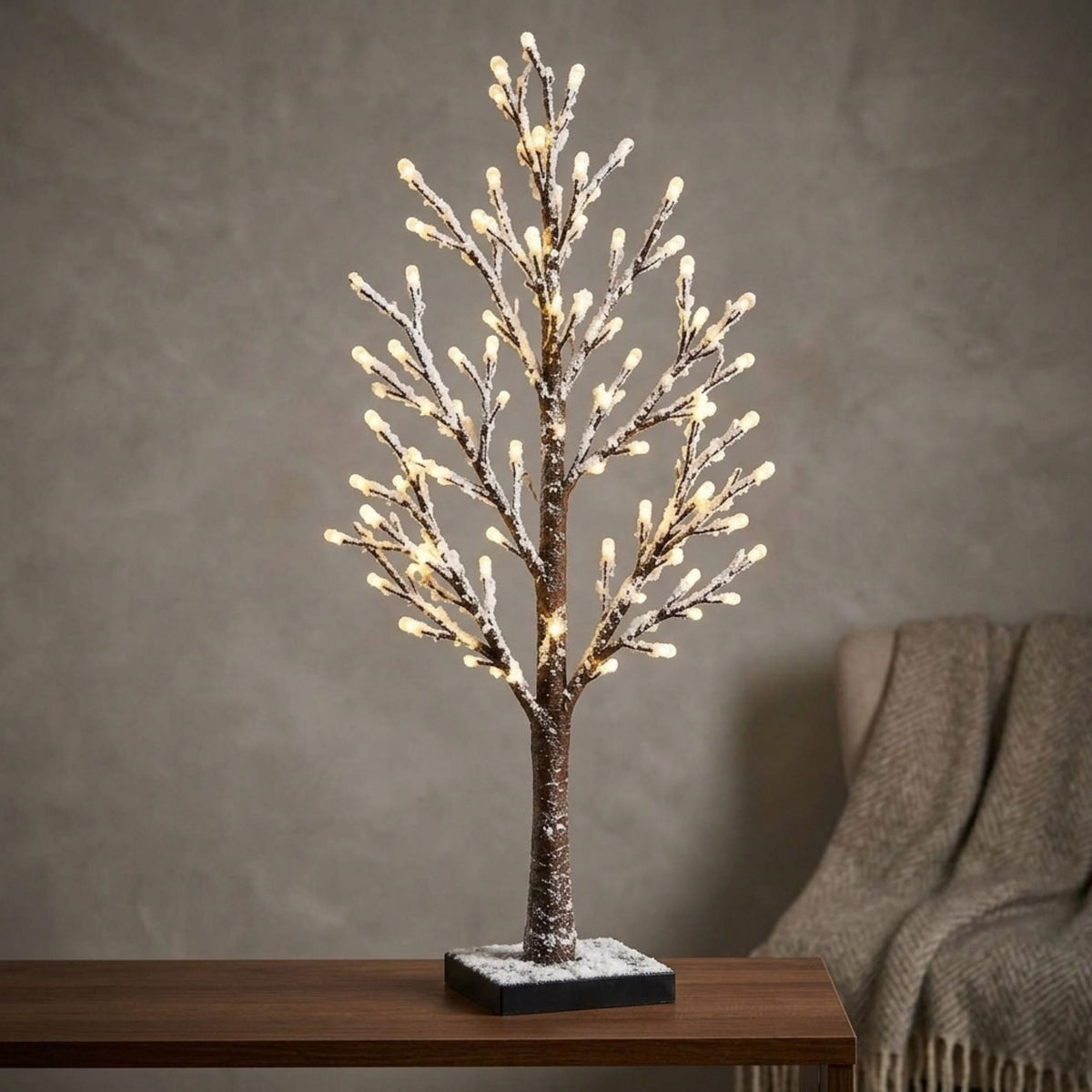 90cm Snowy Brown Twig Tree with 36 White LEDs