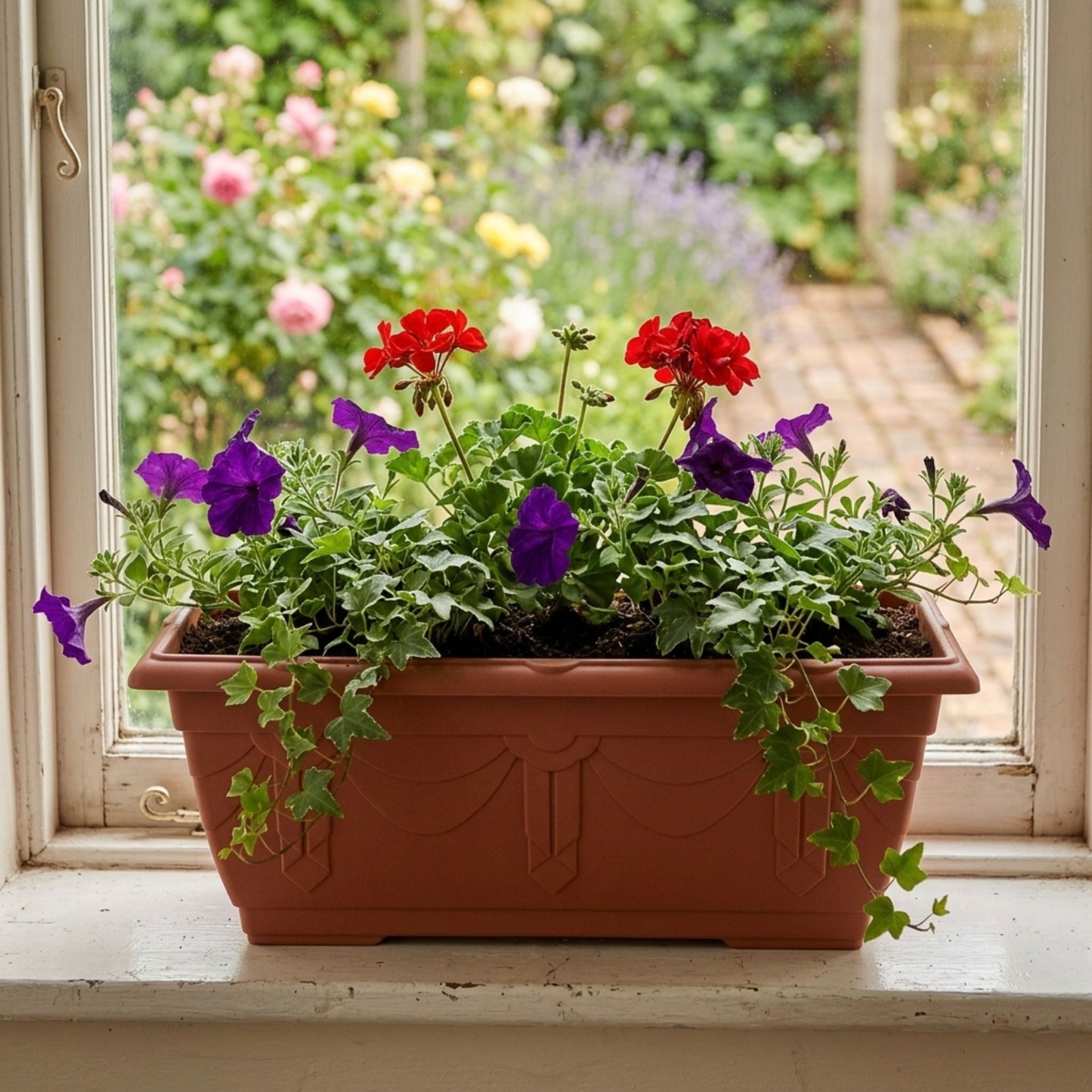60cm Venetian Plastic Plant Pots with Trays - Large Outdoor Planters