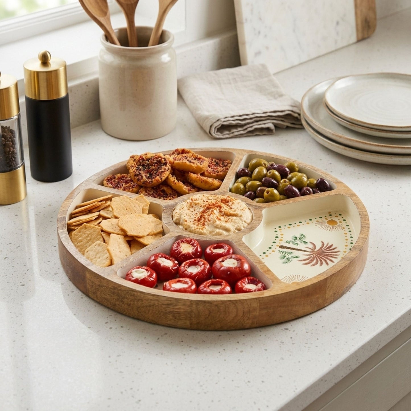 Desert Dusk Mango Wood Round Section Tray for Serving