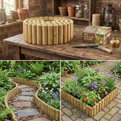Natural Wood Garden Fence Border Log Roll Edging
