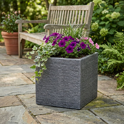 Large Grey Slate Effect Square Planter - 38cm