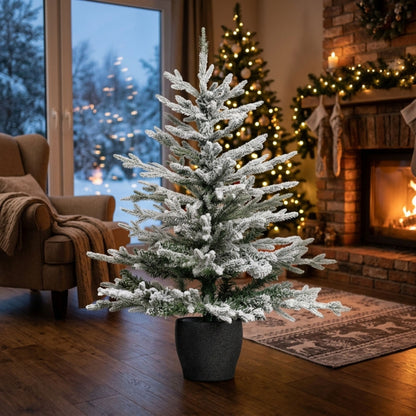 120cm Snowy Pine Potted Christmas Tree with Stone Effect Base