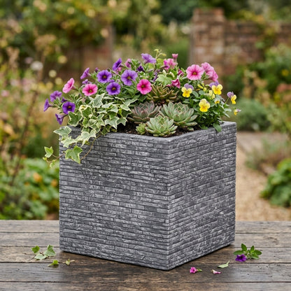 Small Grey Slate Effect Square Planter - 32cm