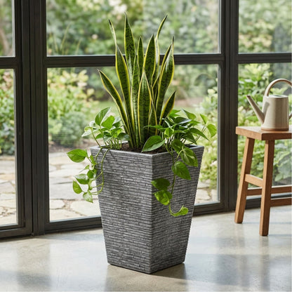 Tall Stone Effect Square Planter for Garden & Patio