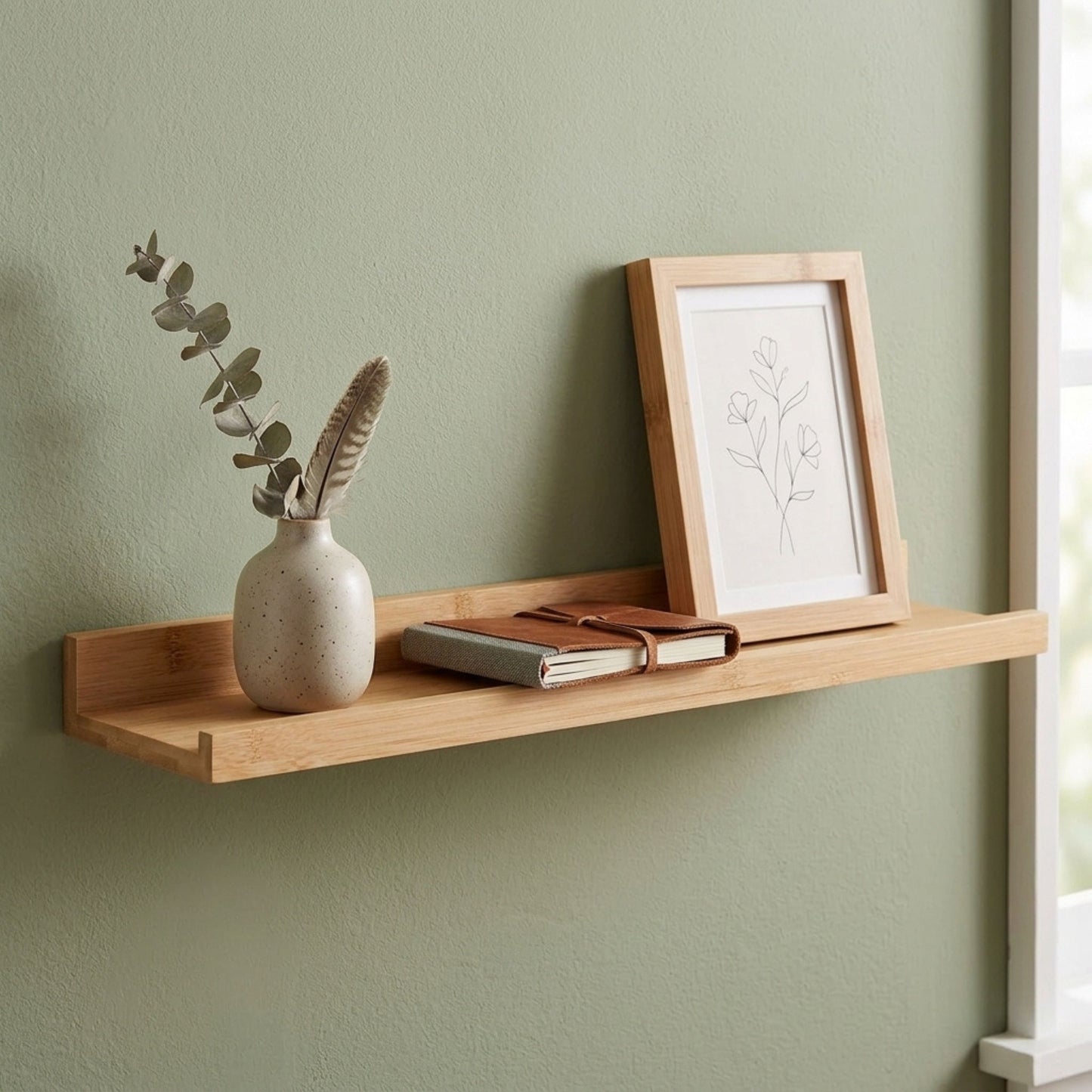 AAMEN Wall Mounted Bamboo Floating Shelf - 80cm