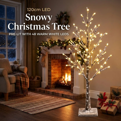 AAMEN Snowy LED Twig Tree with 48 Warm White Lights - 120cm