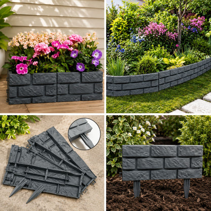 Stone Effect Plastic Garden Border Edging, Grey 4 Pack