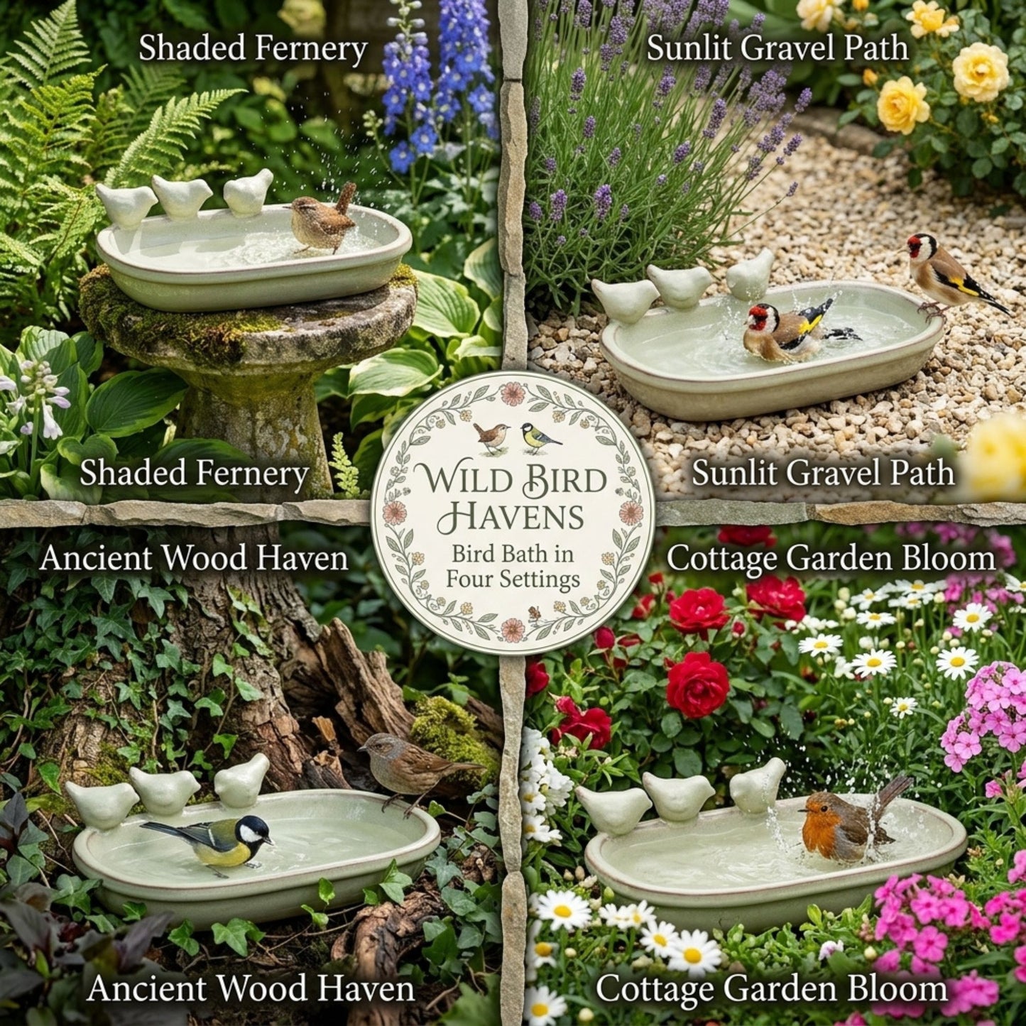 Ceramic Bird Bath Garden Decor Wild Bird Water Bowl
