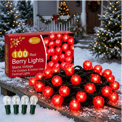 AAMEN 100 Red Berry Christmas Lights with 4 Spare Bulbs