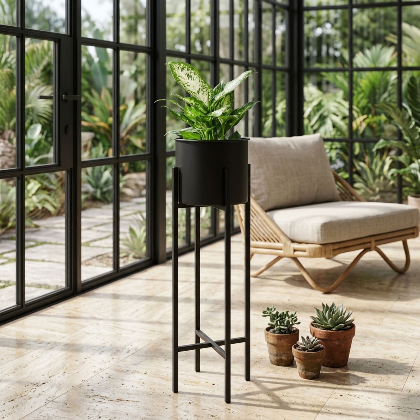 Tall Black Metal Planter for Indoor & Outdoor Plants
