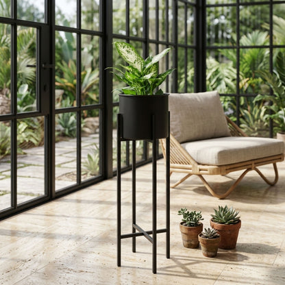Tall Black Metal Planter for Indoor & Outdoor Plants