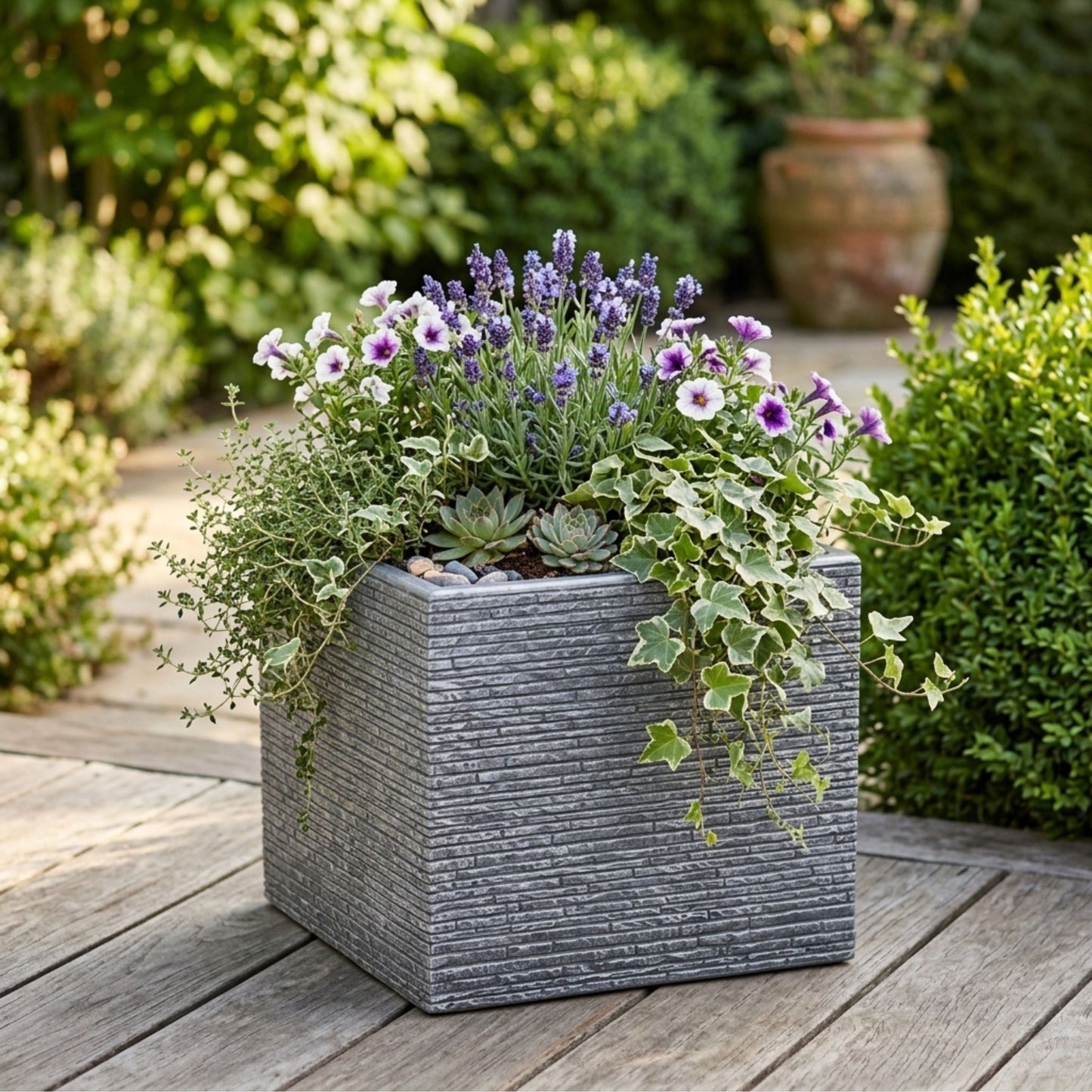 Large Grey Slate Effect Square Planter - 38cm
