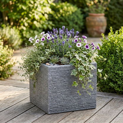 Large Grey Slate Effect Square Planter - 38cm