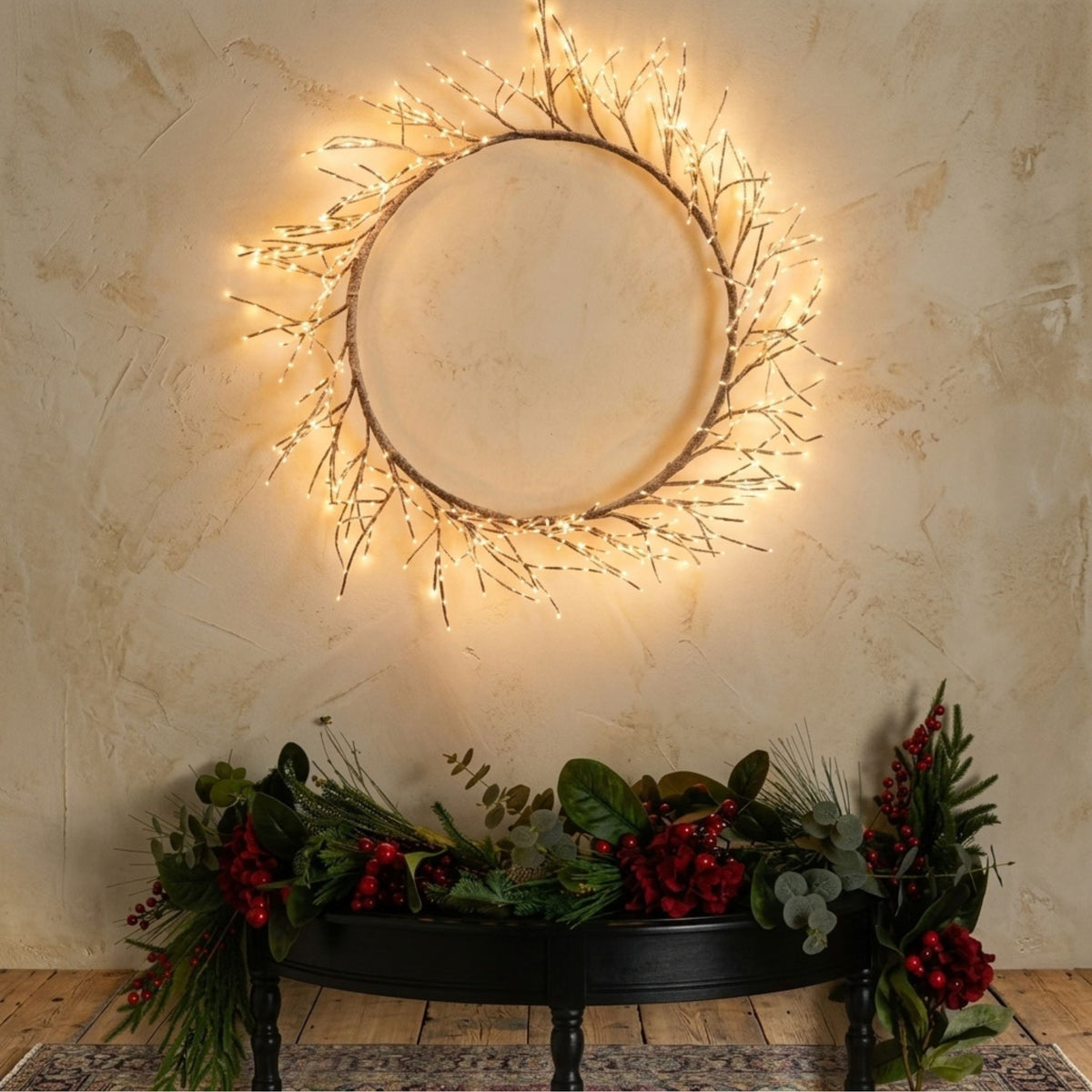 75cm LED Branch Christmas Wreath - 800 Warm White Lights