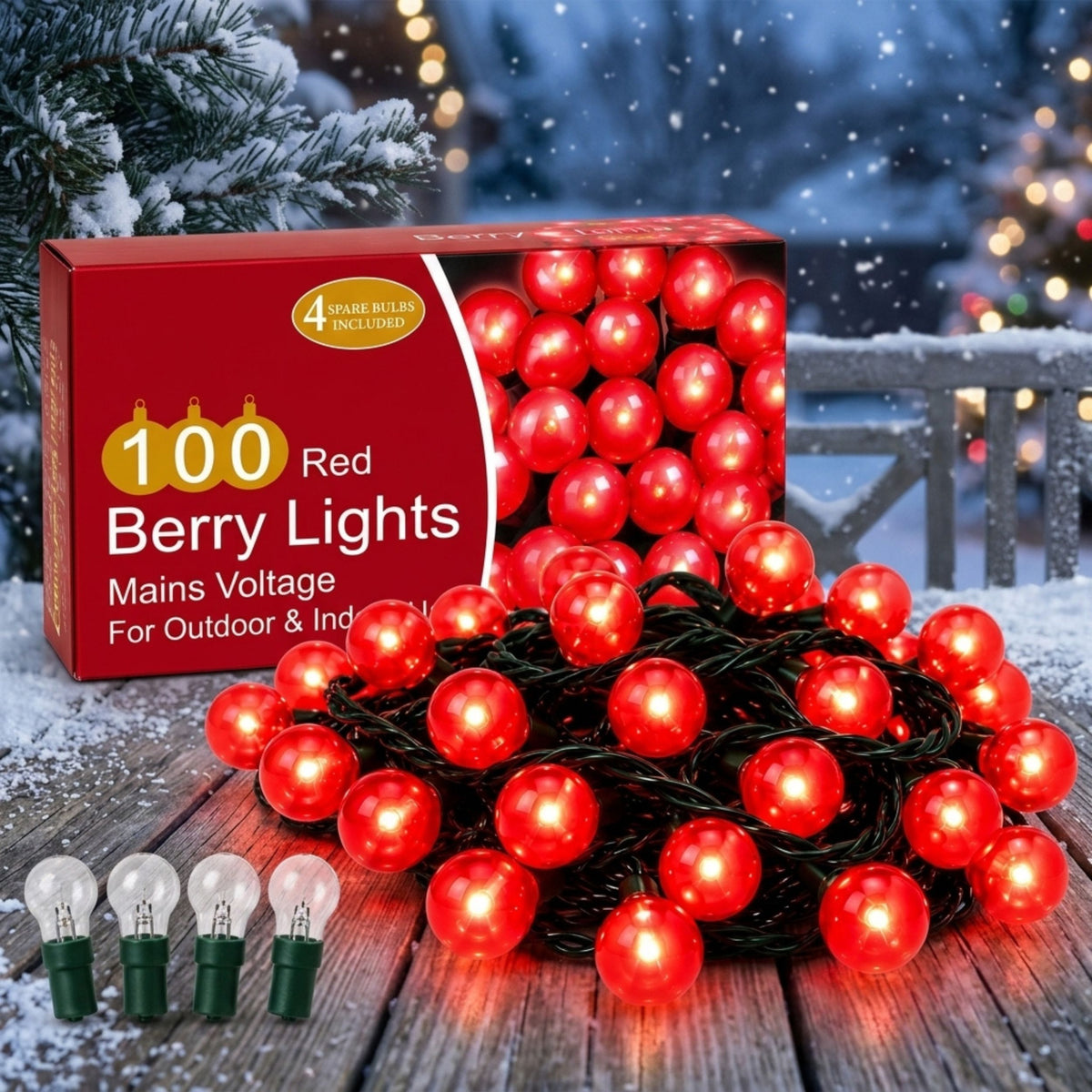 AAMEN 100 Red Berry Christmas Lights with 4 Spare Bulbs