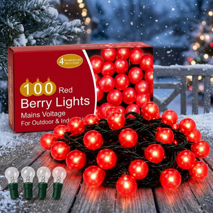 AAMEN 100 Red Berry Christmas Lights with 4 Spare Bulbs
