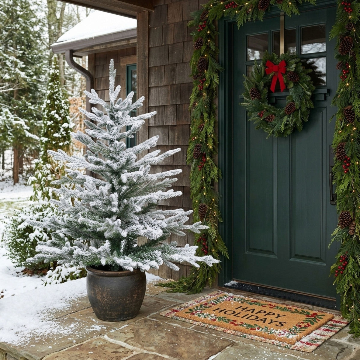 120cm Snowy Pine Potted Christmas Tree with Stone Effect Base