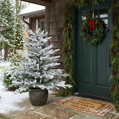 120cm Snowy Pine Potted Christmas Tree with Stone Effect Base