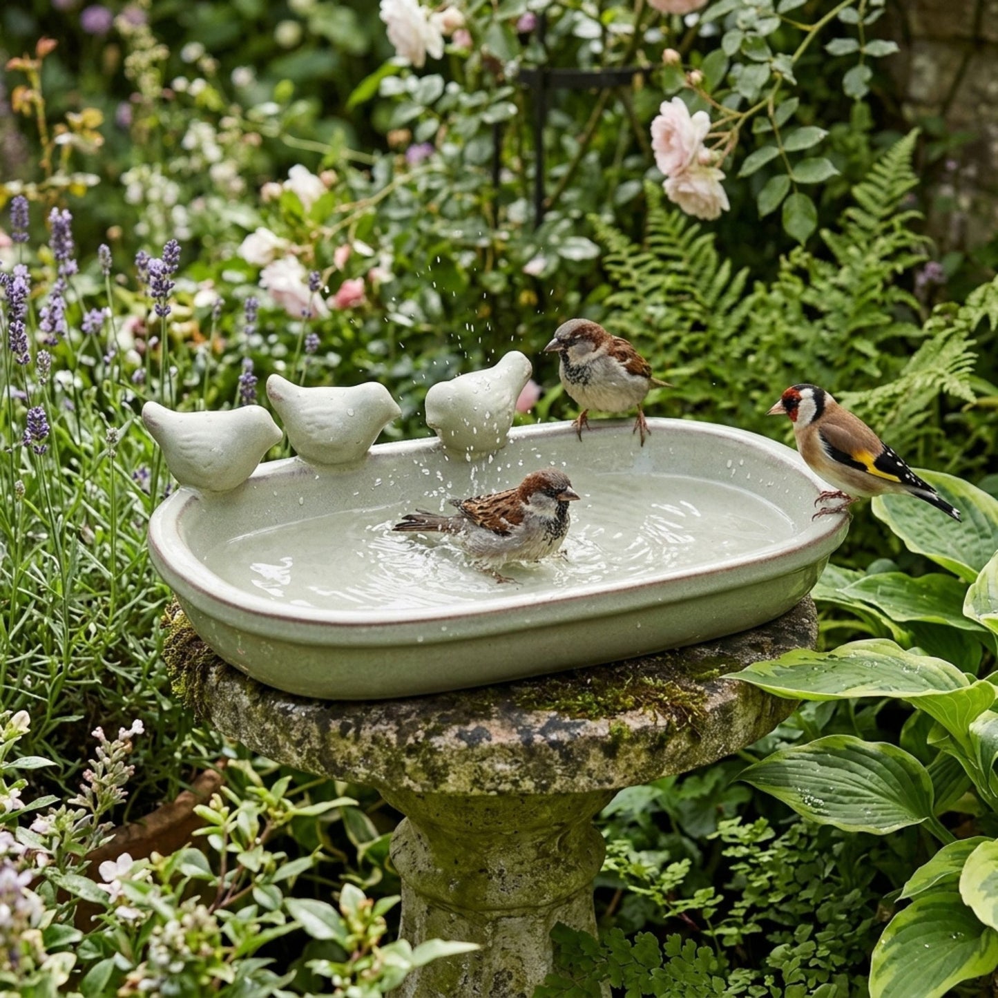 Ceramic Bird Bath Garden Decor Wild Bird Water Bowl