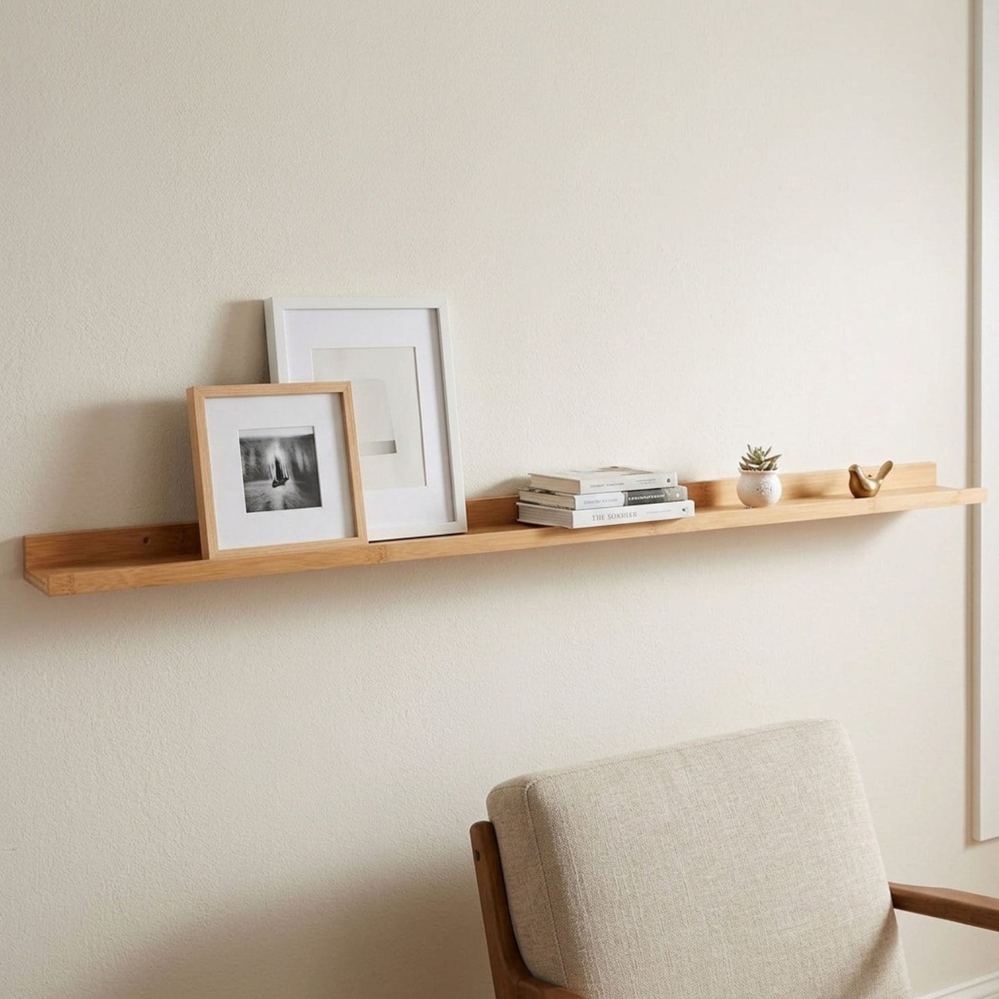 AAMEN Wall Mounted Bamboo Floating Shelf - 80cm