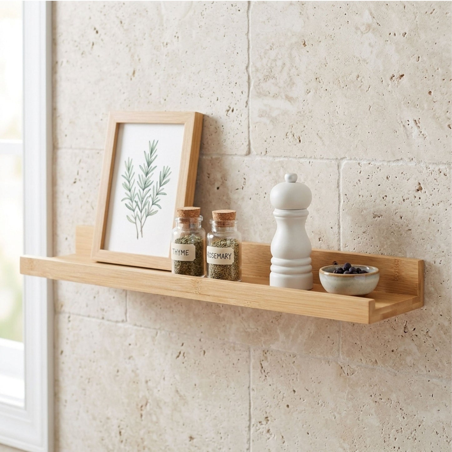 AAMEN Wall Mounted Bamboo Floating Shelf - 48cm