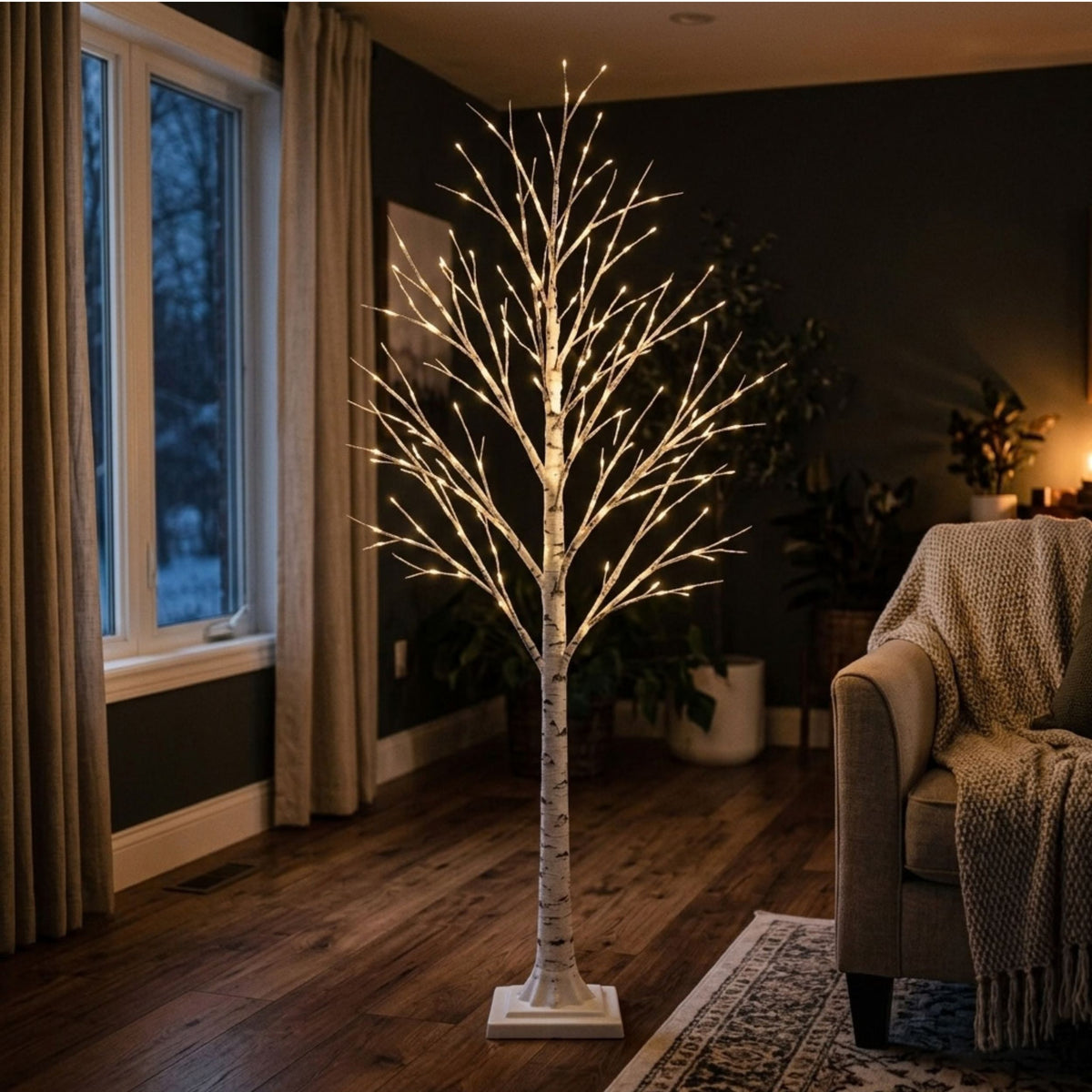 AAMEN 6ft LED Birch Tree with 96 Warm White Lights