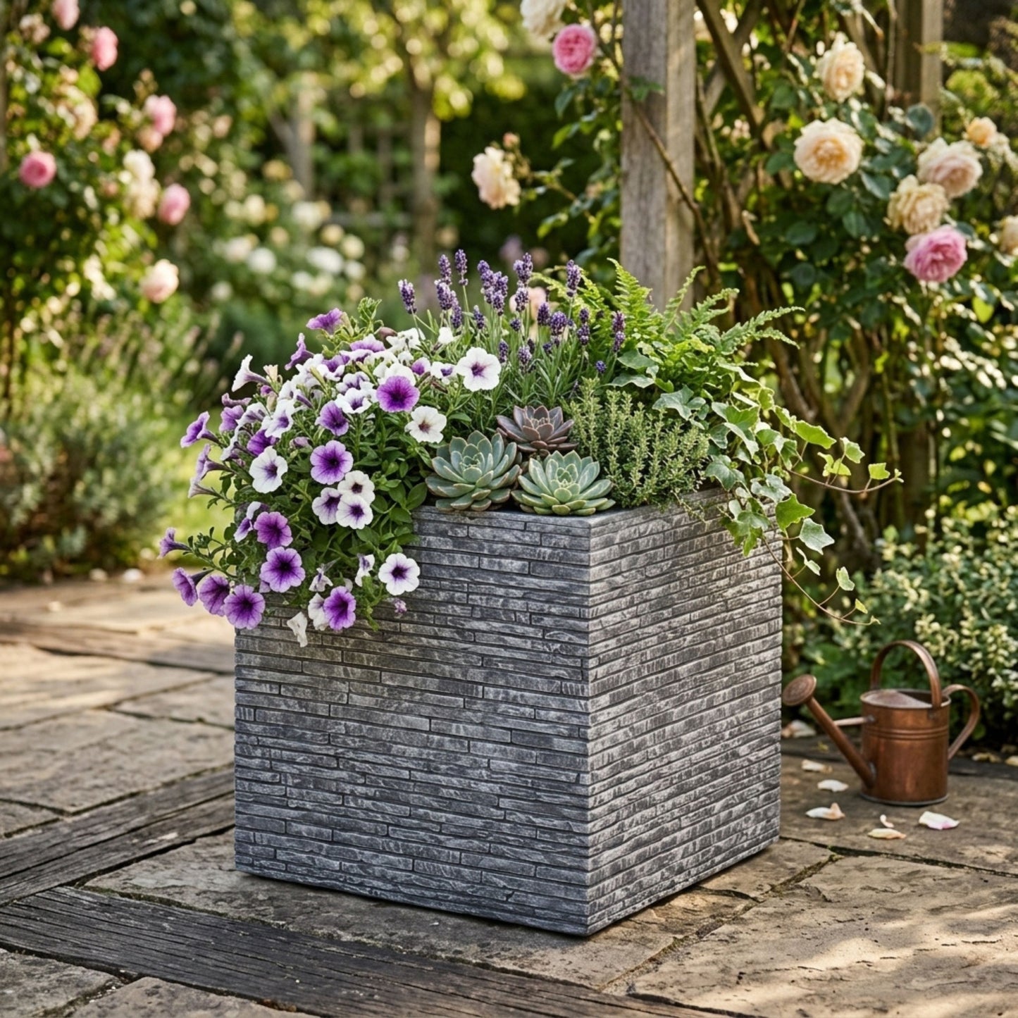Small Grey Slate Effect Square Planter - 32cm
