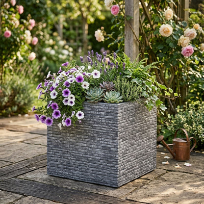 Small Grey Slate Effect Square Planter - 32cm