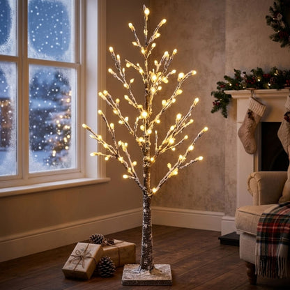 AAMEN Snowy LED Twig Tree with 48 Warm White Lights - 120cm