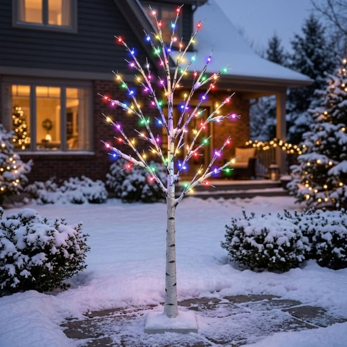 2.4M LED Birch Tree with 136 Multi-Coloured Lights