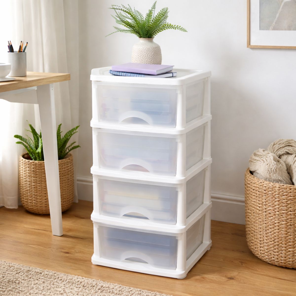 Plastic 4 Drawer Storage Tower Unit White Drawer Units Plastic Storage Drawers