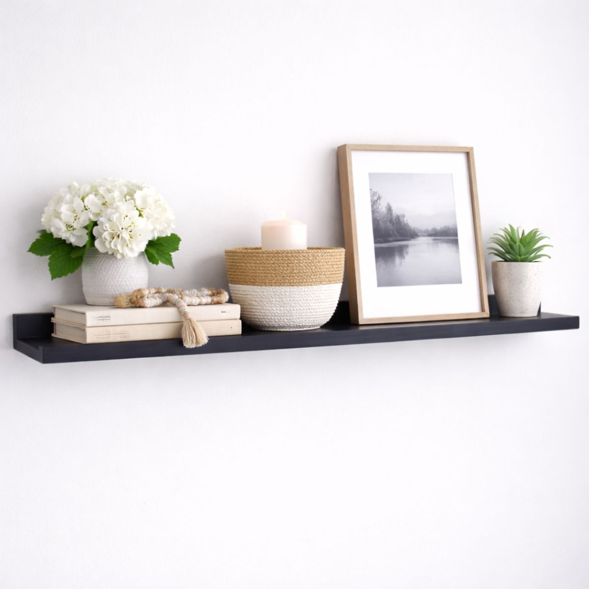 Wooden Floating Shelves - Black Wall Mounted Display Shel