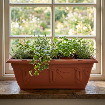 60cm Venetian Plastic Plant Pots with Trays - Large Outdoor Planters