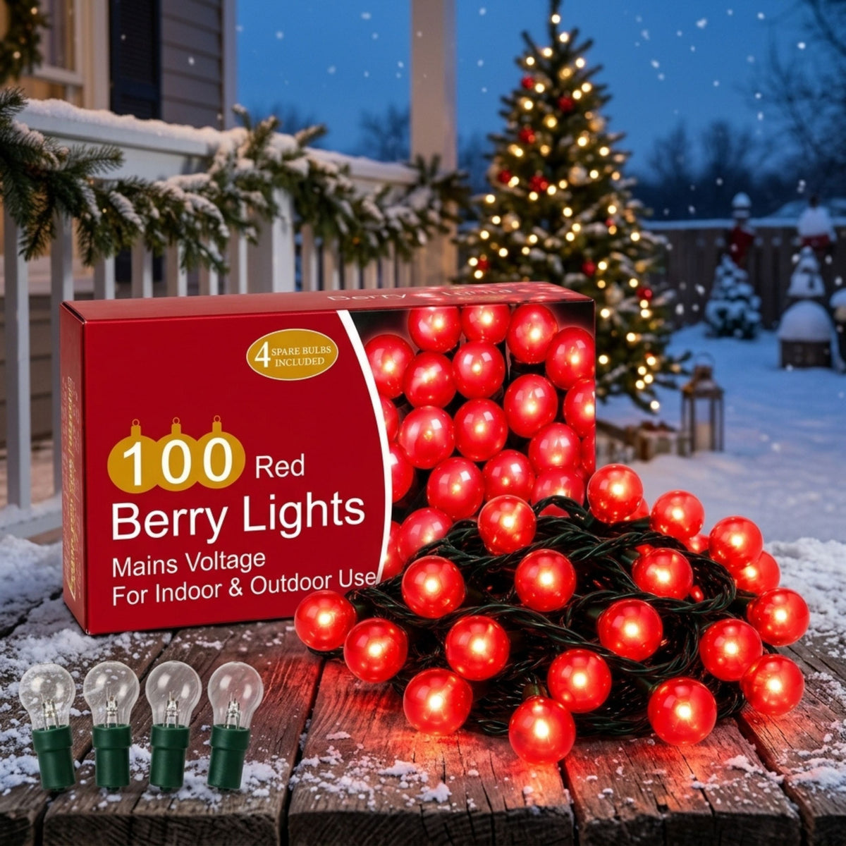 AAMEN 100 Red Berry Christmas Lights with 4 Spare Bulbs