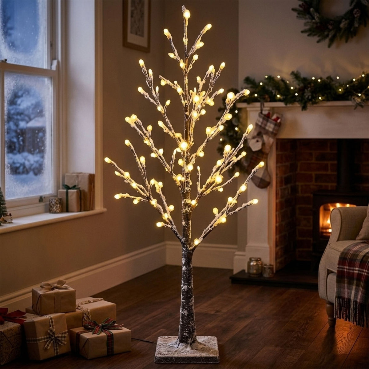 AAMEN Snowy LED Twig Tree with 48 Warm White Lights - 120cm
