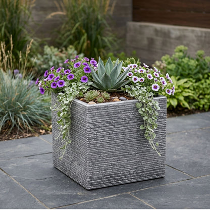 Large Grey Slate Effect Square Planter - 38cm