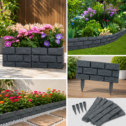 Stone Effect Plastic Garden Border Edging, Grey 4 Pack