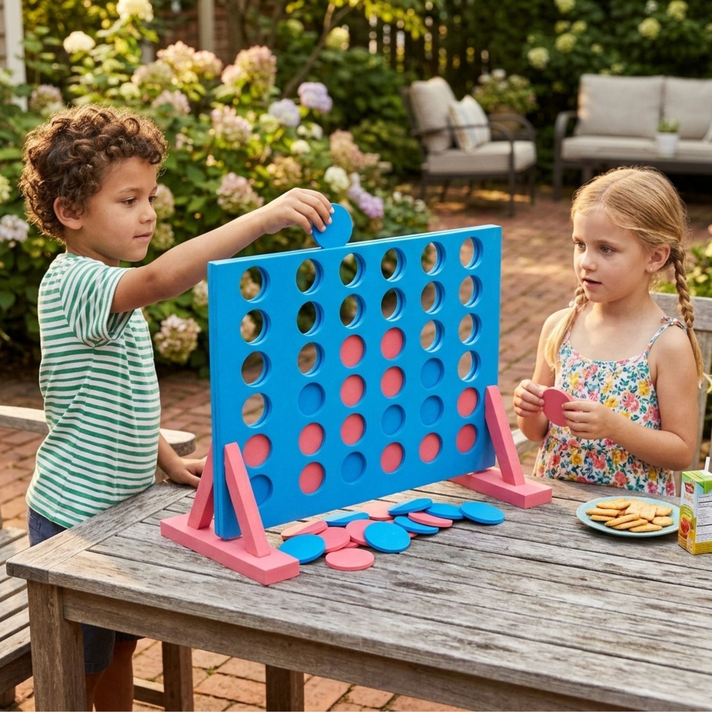 Giant 4 in a Row Game, Lawn Garden Toy with Stand