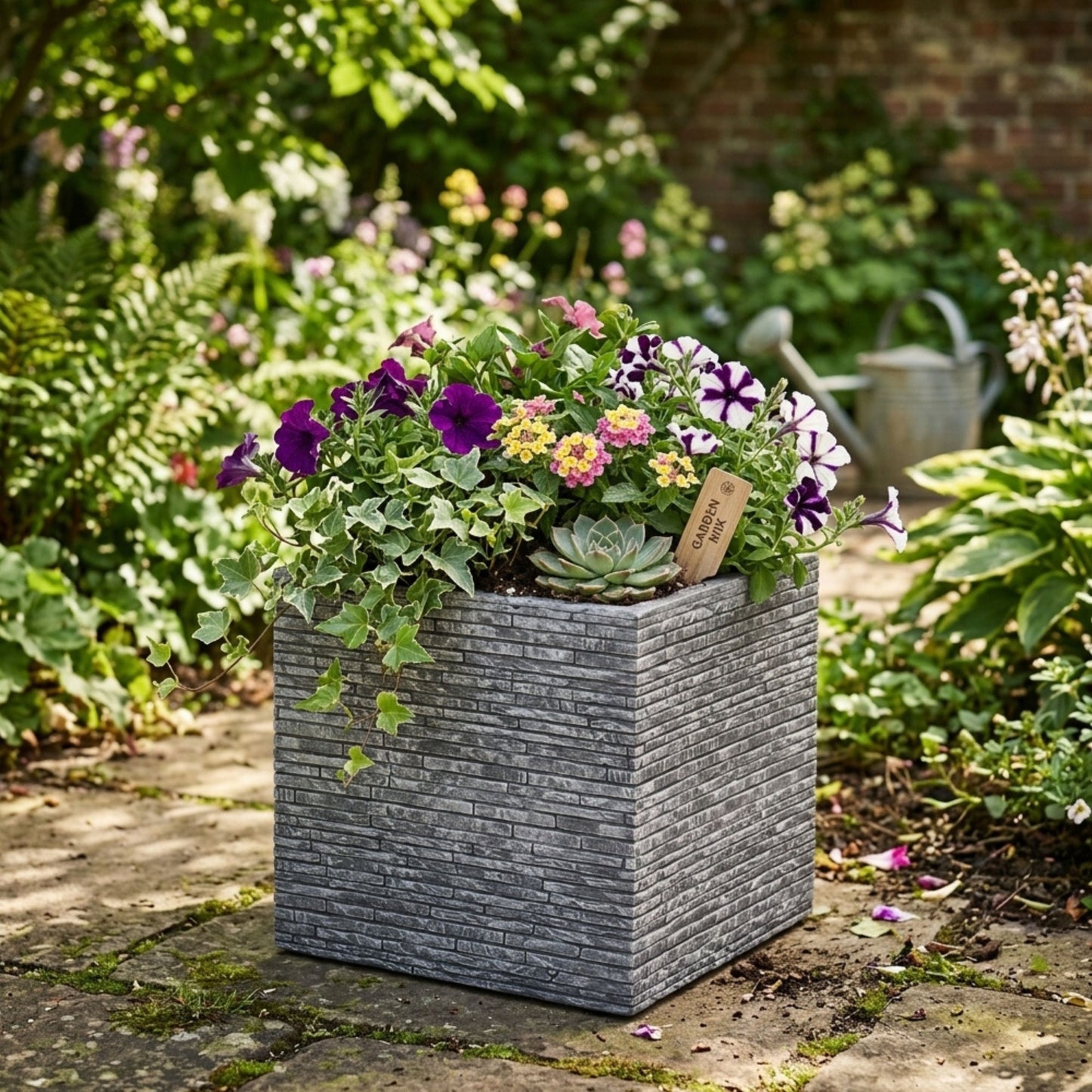 Small Grey Slate Effect Square Planter - 32cm