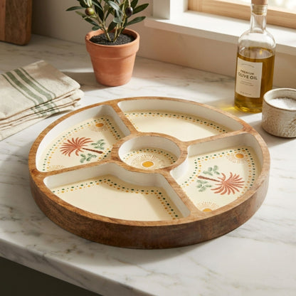 Desert Dusk Mango Wood Round Section Tray for Serving