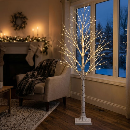 AAMEN 6ft LED Birch Tree with 96 Warm White Lights
