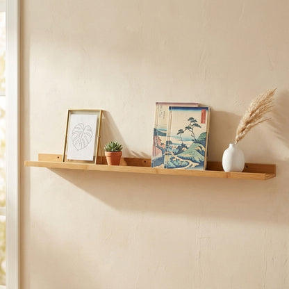 AAMEN Wall Mounted Bamboo Floating Shelf - 80cm