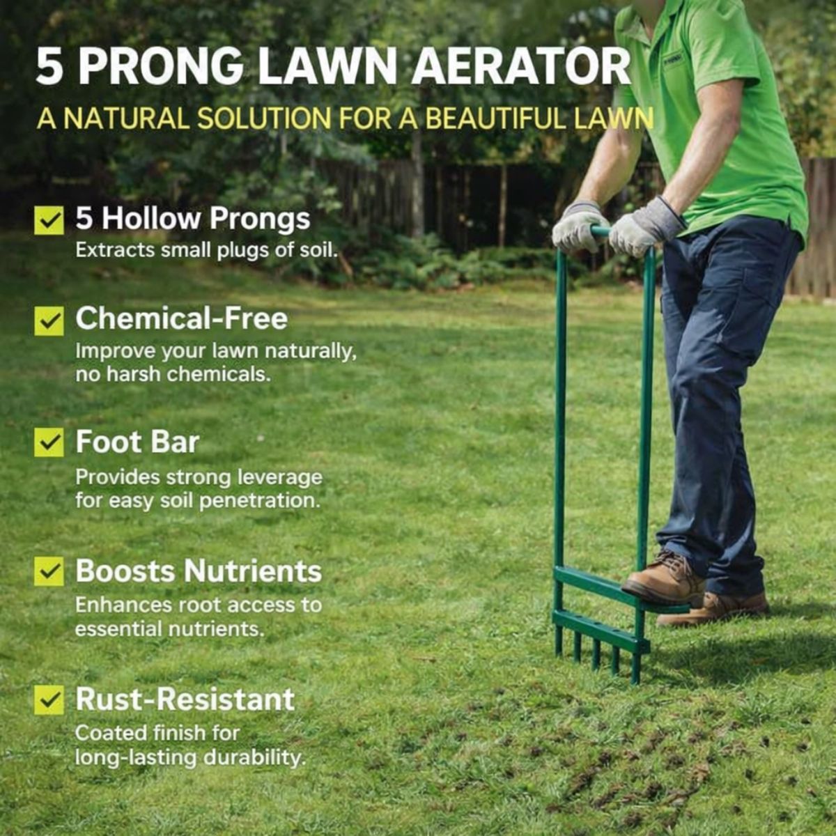 5 Prong Hollow Tine Lawn Aerator for Healthy Grass