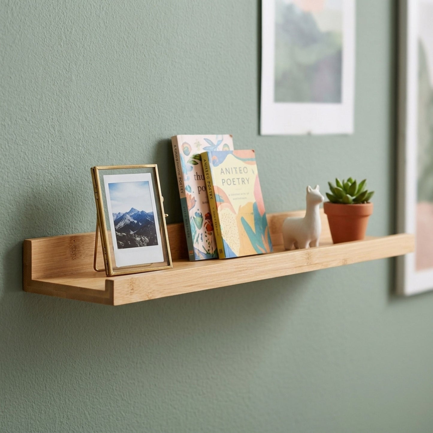 AAMEN Wall Mounted Bamboo Floating Shelf - 48cm