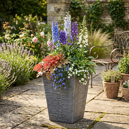 Tall Stone Effect Square Planter for Garden & Patio